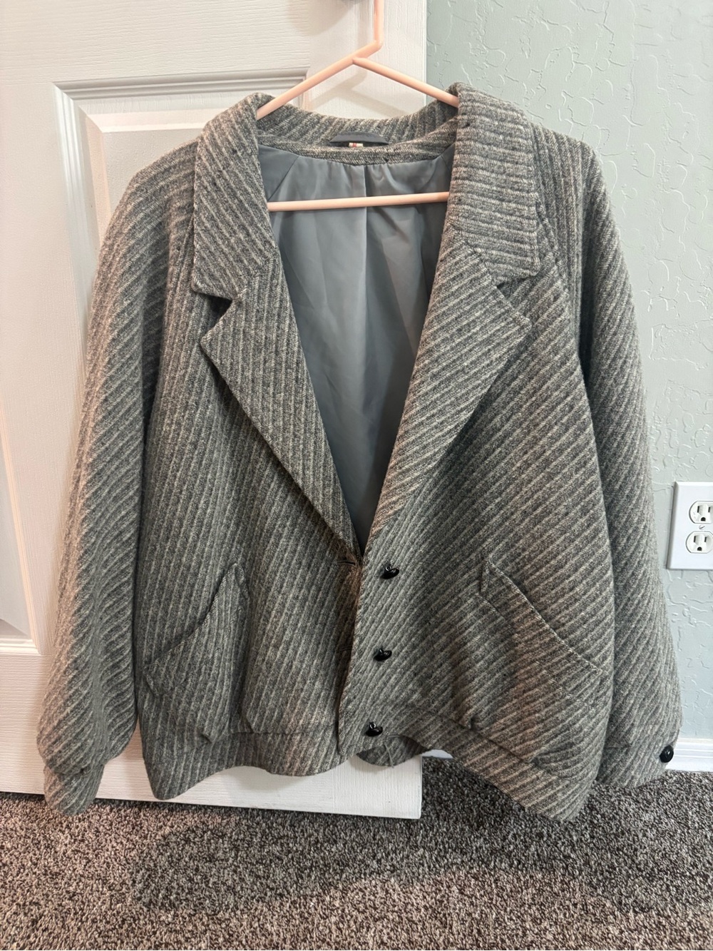Vintage 1980s Cairngorm Grey Wool Tweed Bomber Jacket M